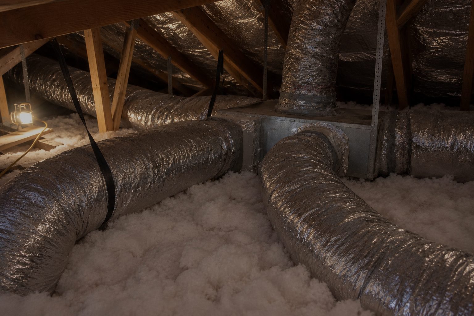 New insulated flex ducts in an attic